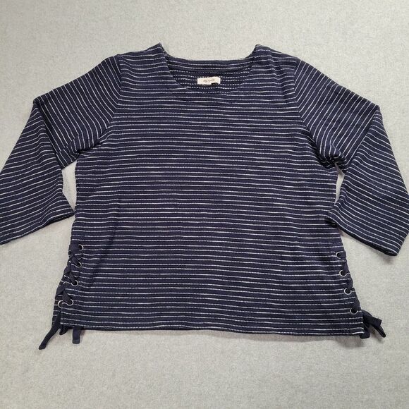 Madewell Striped Lace-Up‎ Side Boxy Top Navy Blue Medium Preppy Careerwear - Picture 1 of 7